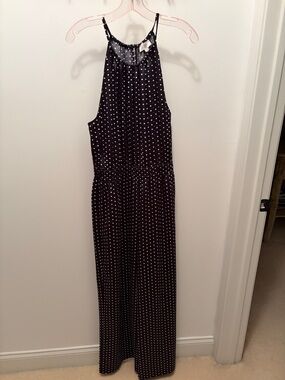 NWT LOFT Outlet Black and White Polka Dot Halter Top Jumpsuit